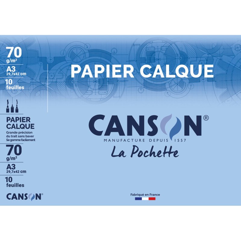 CANSON papier transparent satiné, A3, 70 g/m², 10 feuilles