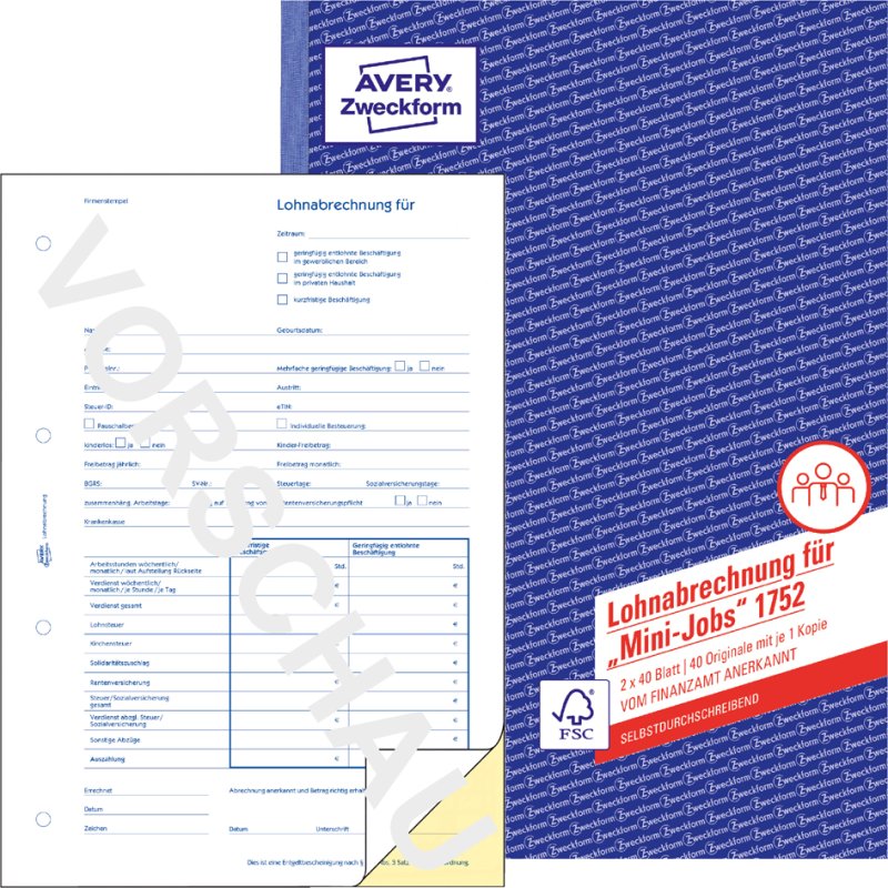 AVERY Zweckform loonboek minibaantjes, A4, 50 vel, 2-zijdig bedrukt