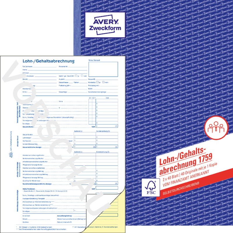 AVERY Zweckform carnet de paie mini-jobs, A4, 50 feuilles, imprimé recto-verso