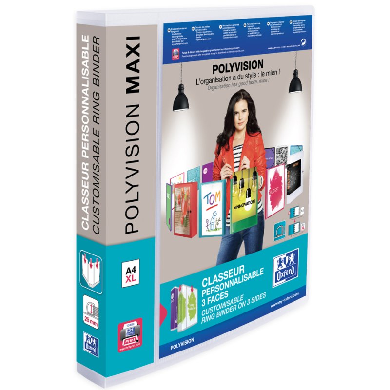 Oxford presentation ring binder POLYVISION Maxi A4+, transparent, 40 mm, 4-ring