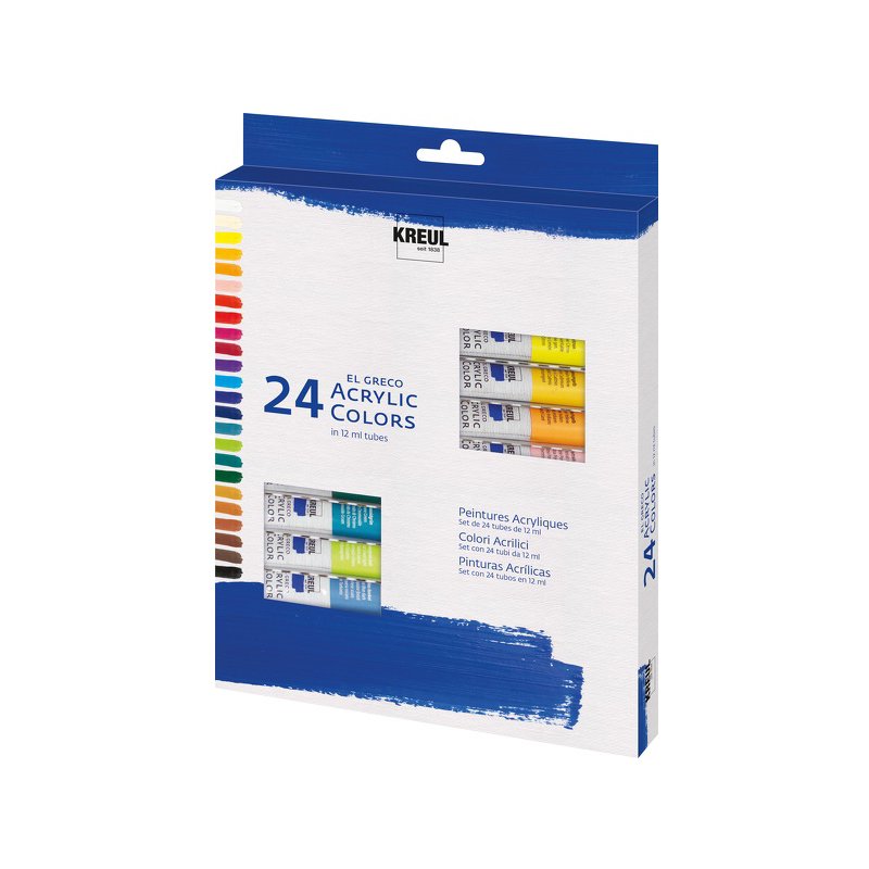 KREUL El Greco acrylic paint, set of 24 colours in aluminium tubes