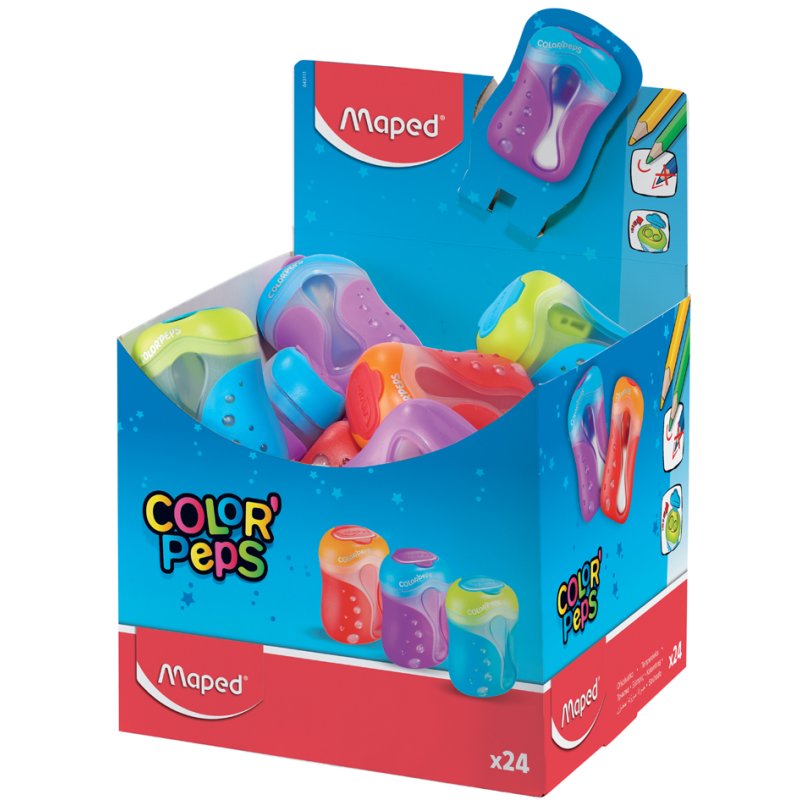 Maped colouring pencil sharpener, plastic, blue/green, red/orange, purple/blue
