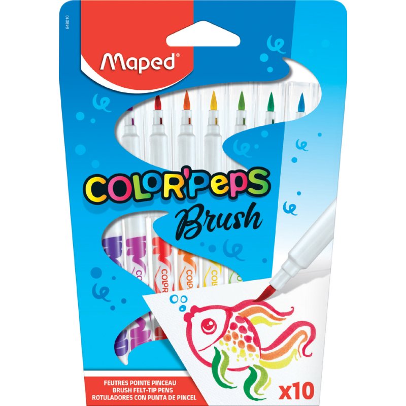 Maped feutres couleur, pointe pinceau 2,8 mm, lavables, 10 pièces
