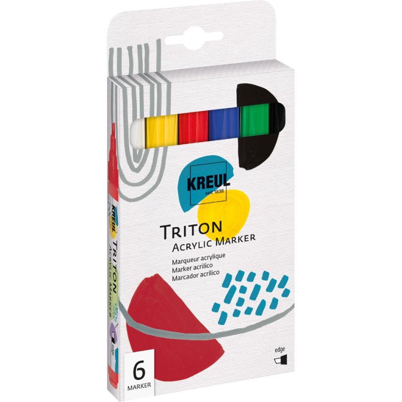 KREUL acrylic pens TRITON, 1.0-4.0 mm, chisel tip, set of 6 pieces