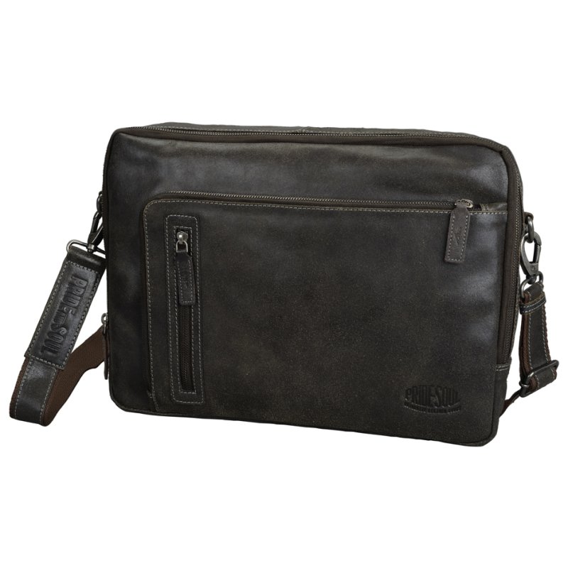 PRIDE&SOUL leren schoudertas KING, bruin, 15 inch laptopvak