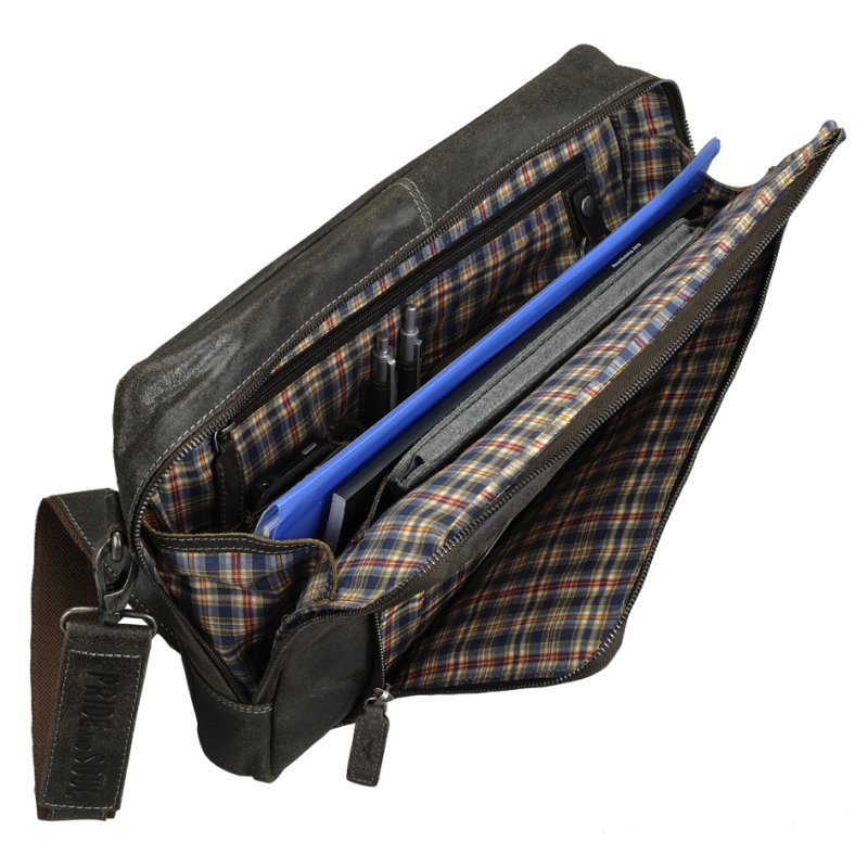 PRIDE&SOUL leren schoudertas KING, bruin, 15 inch laptopvak