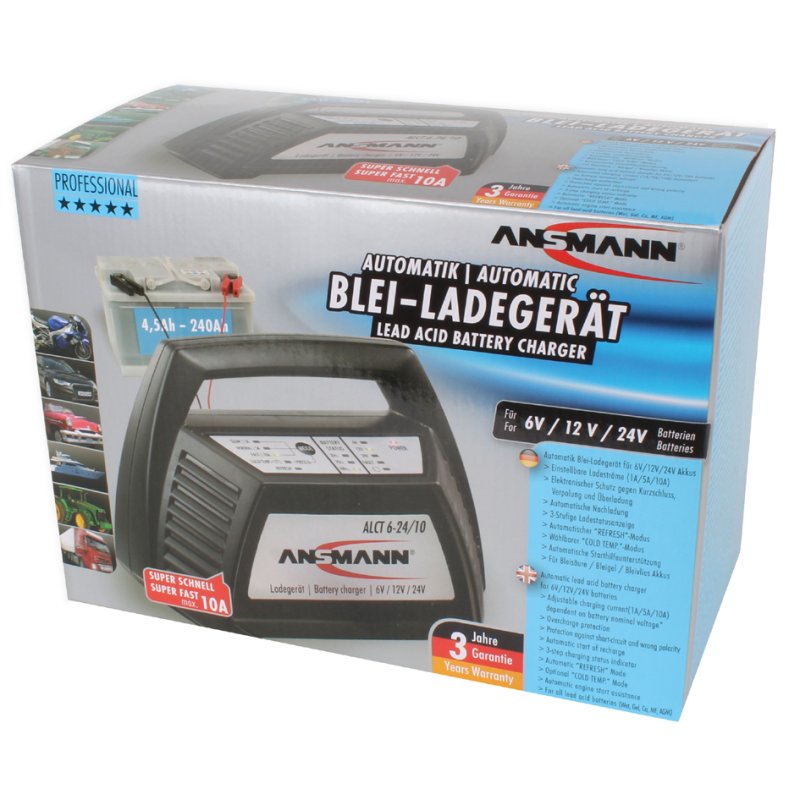 ANSMANN acculader auto, 6/12/24 volt, 4,5-240 Ah, 10 A laadstroom