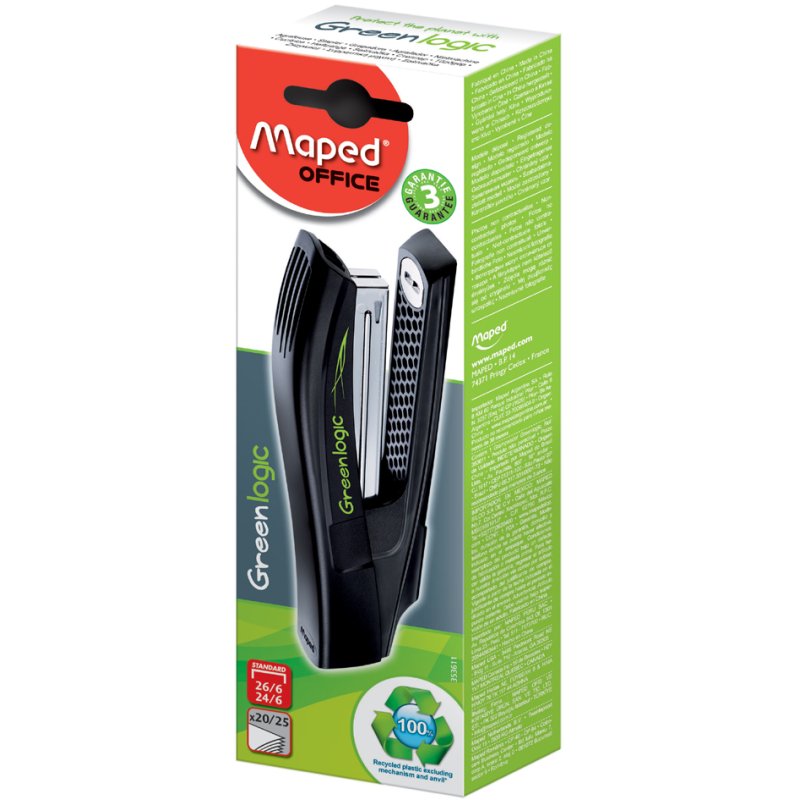 Maped agrafeuse Full Strip Greenlogic, noir, 25 feuilles, 100% plastique recyclé