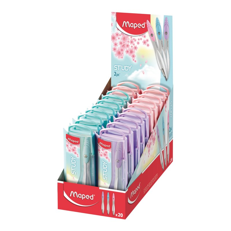 Maped ensemble de compas Study Collector, pieds métalliques, couleurs pastel, présentoir 20 pcs