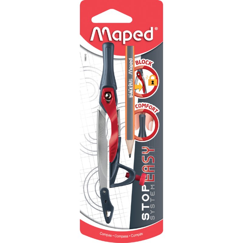 Maped compas Stop System, rouge, avec bague adaptateur