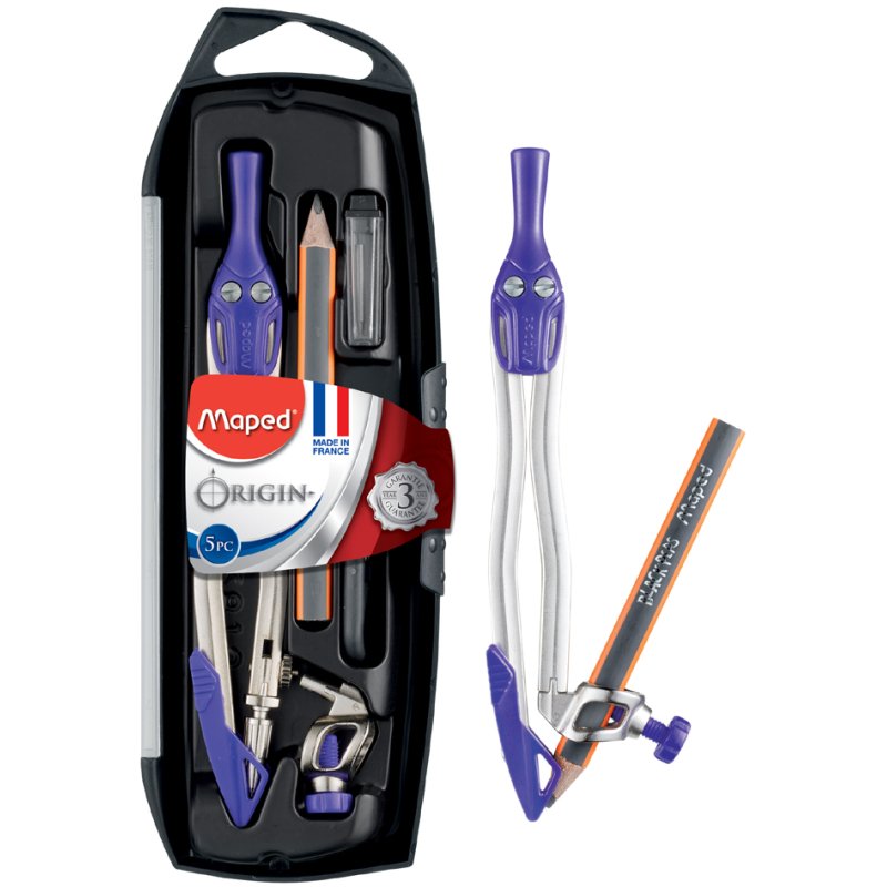Maped ensemble de compas Origin, 5 pièces, assortis en couleurs, 130 mm