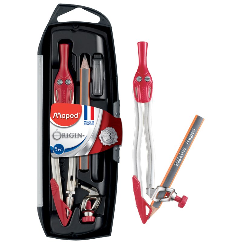 Maped ensemble de compas Origin, 5 pièces, assortis en couleurs, 130 mm