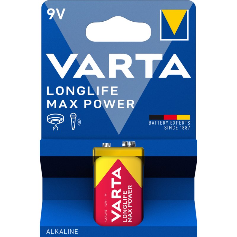 VARTA Alkaline 9V batterij Longlife Max Power, E-Block, 600 mAh