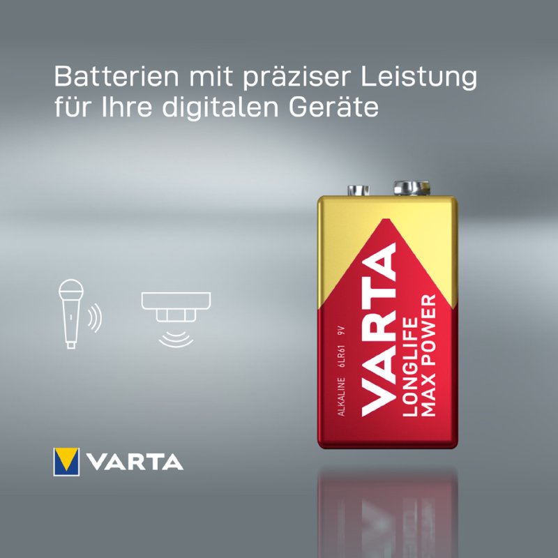 VARTA Alkaline 9V batterij Longlife Max Power, E-Block, 600 mAh