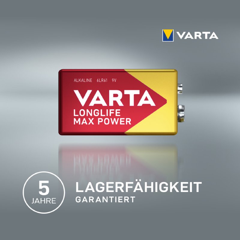 VARTA Alkaline 9V batterij Longlife Max Power, E-Block, 600 mAh