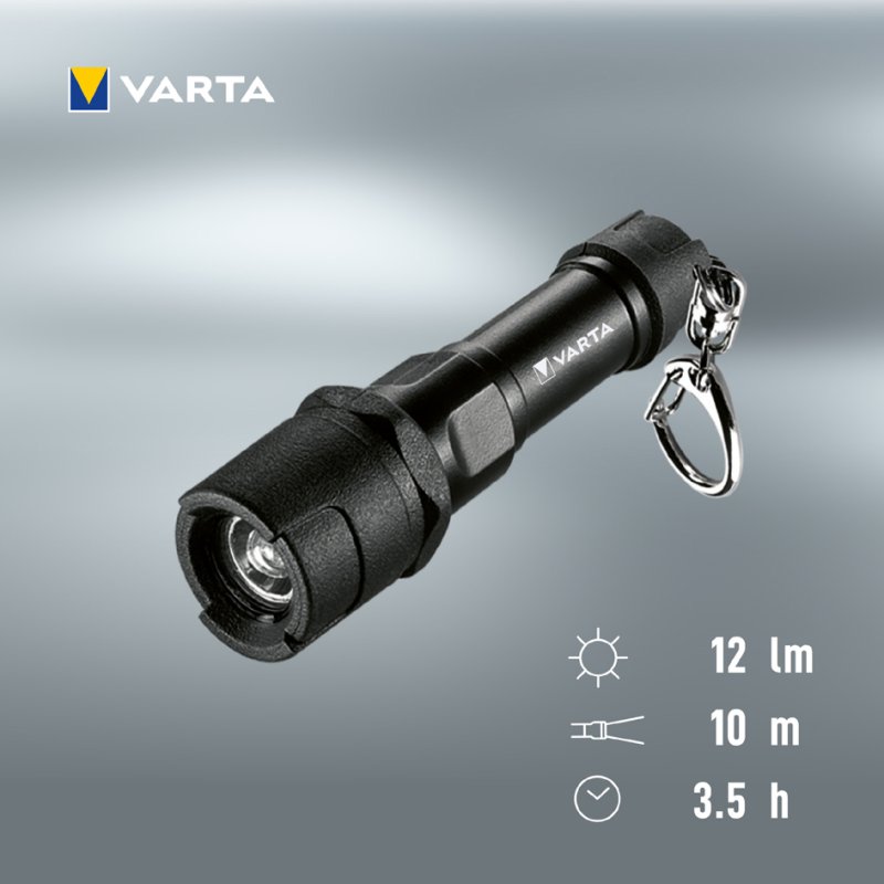VARTA zaklamp Indestructible Key Chain, zwart, 12 lumen, met AAA batterij