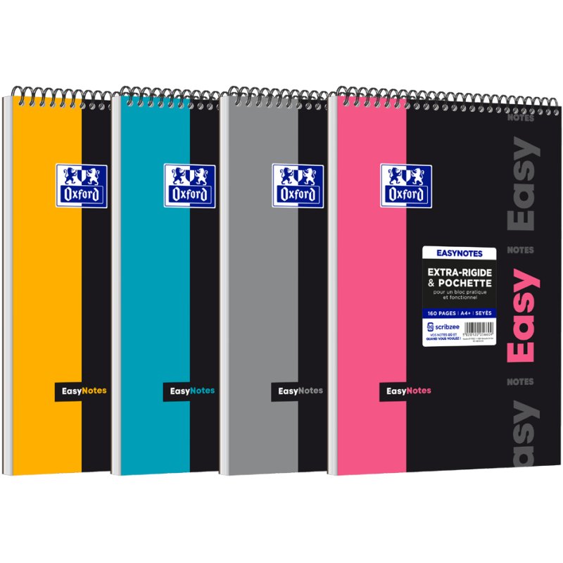 Oxford cahier spiralé EASYNOTES, A4+, ligné, 80 feuilles