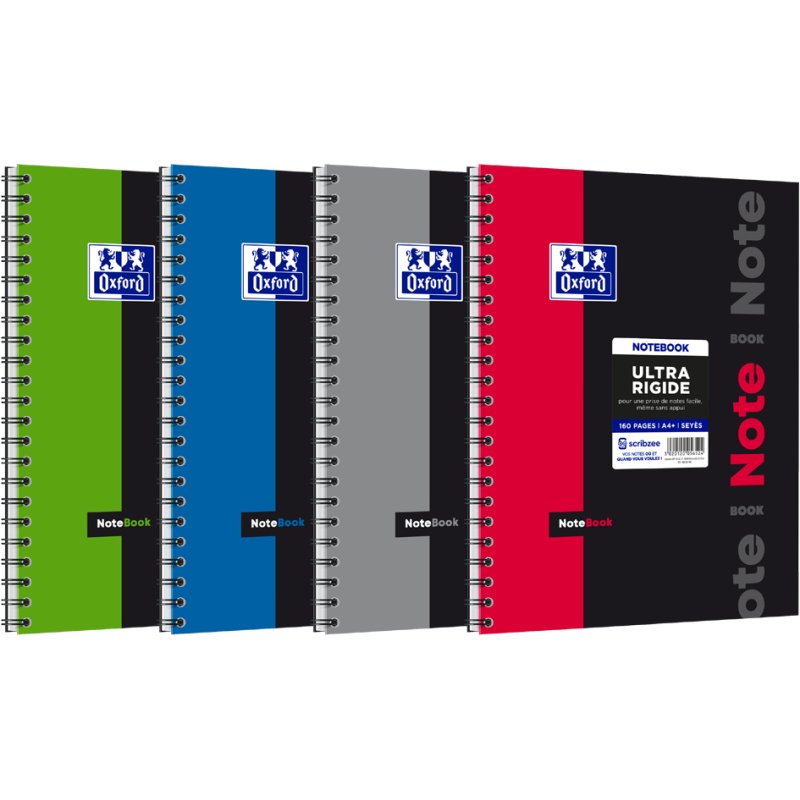 Oxford cahier NOTEBOOK A4+, quadrillé, perforé 4 trous, 80 feuilles