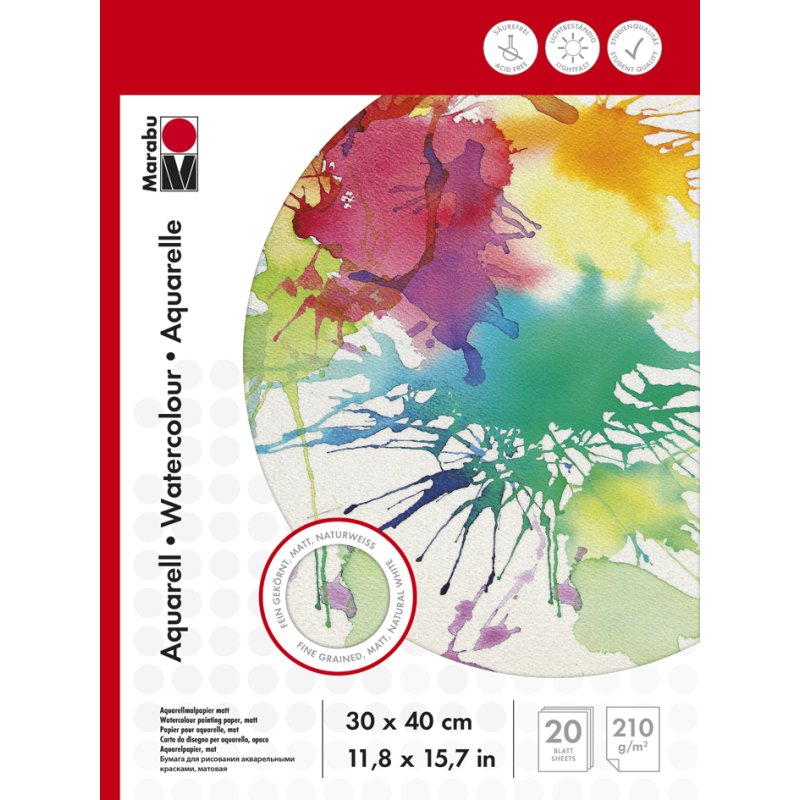 Marabu aquarelpapierblok, 240 × 320 mm, 210 g/m², 20 vel