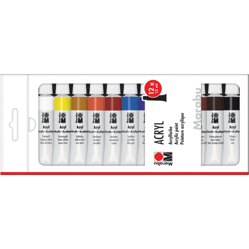Marabu acrylverf, 12 ml, set van 12, kleurenmix