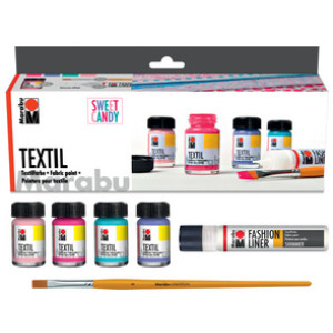 Marabu textielverf Textil set Zoete Snoepjes, 4 kleuren + fashion-liner + penseel