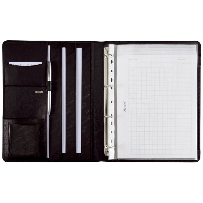 Alassio Cremona II ring binder, A4, black nappa leather, 4-ring mechanism