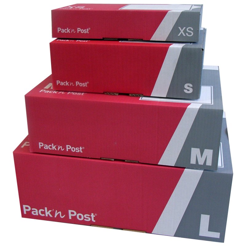 MAILmedia Pack'n Post XS shipping packaging, grey/red, 245×145×41 mm, 20 pieces