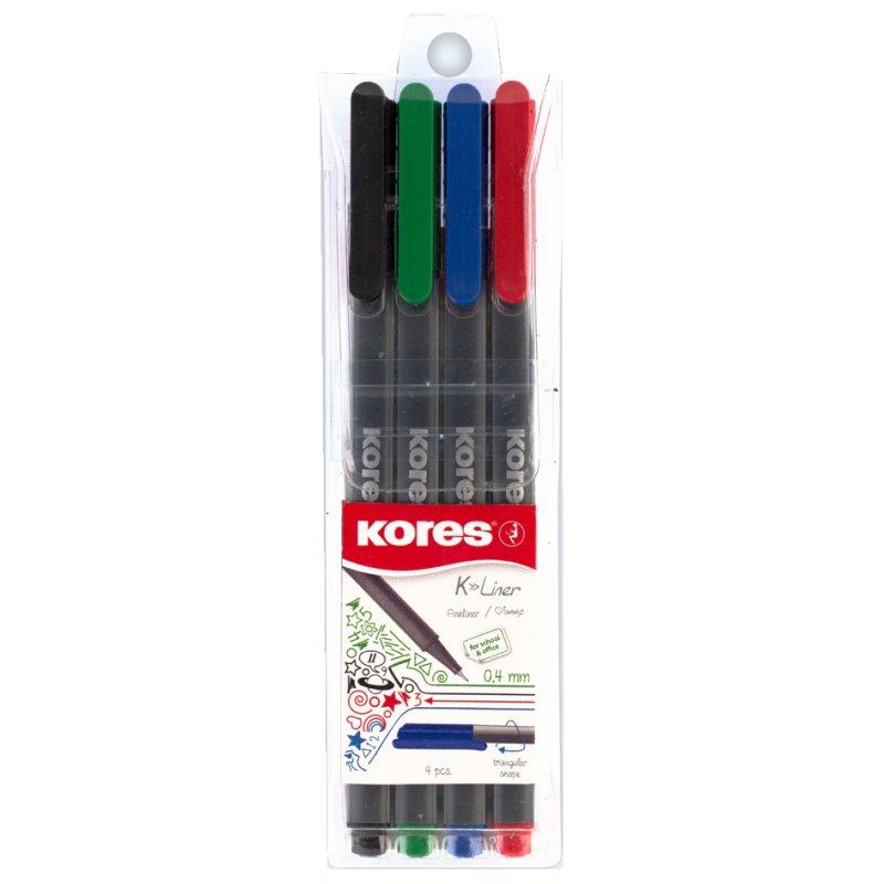 Kores fineliner K-Liner, assorted colours, 4 pieces