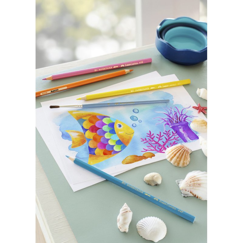 Faber-Castell crayons de couleur aquarelle, 24 pièces avec pinceau, lavable