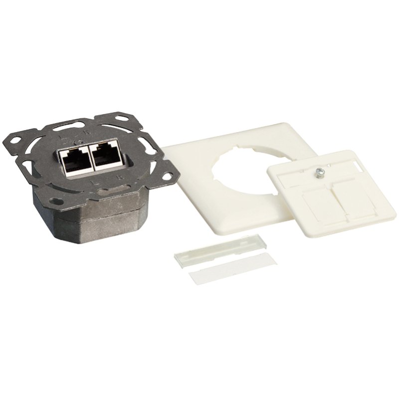 LogiLink Boîtier de connexion professionnel Cat. 6A, 2 × RJ45, blanc pur, montage encastrée