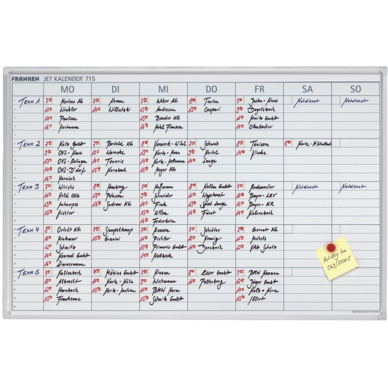 FRANKEN tableau de planification calendrier hebdomadaire, blanc, 25 positions, 90×60 cm, magnétique