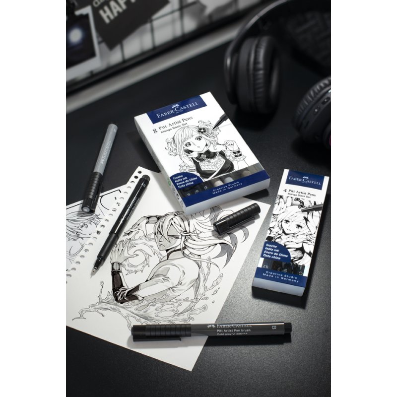 Faber-Castell PITT artist pen fineliner set manga basic, 8 pièces