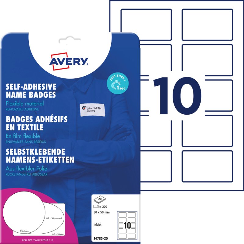 AVERY Zweckform étiquettes nom imprimante jet d'encre, 85×50 mm, ovale, blanc