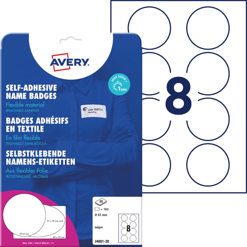 AVERY Zweckform étiquettes nom imprimante jet d'encre, 85×50 mm, ovale, blanc