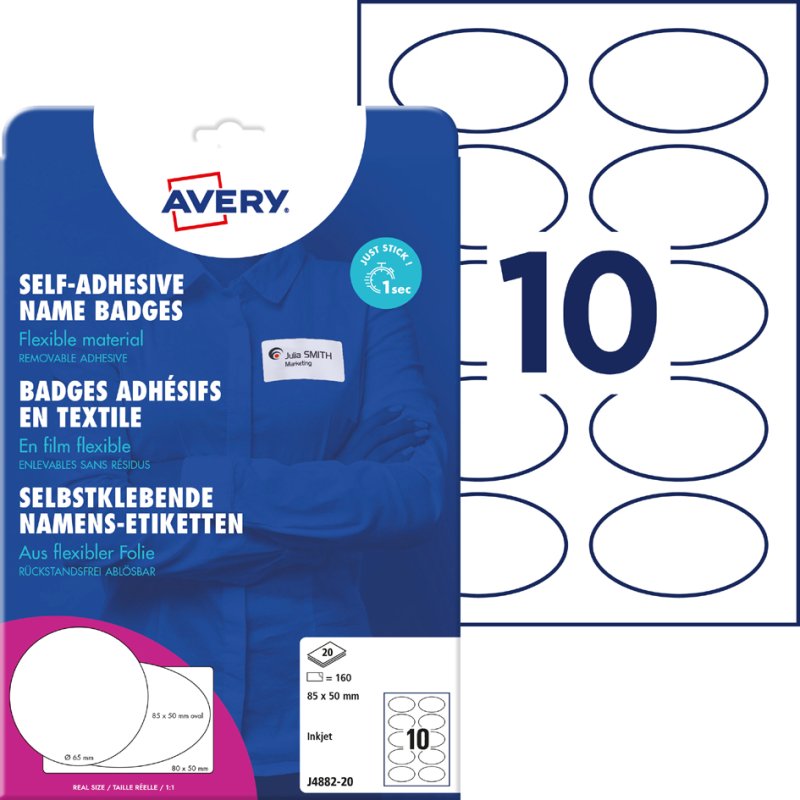 AVERY Zweckform étiquettes nom imprimante jet d'encre, 85×50 mm, ovale, blanc