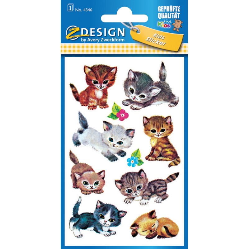 AVERY Zweckform kinderkleurplaten Katjesportretten, gekleurd, 3 vel à 7 stickers