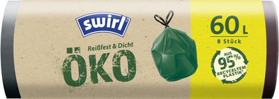 Swirl eco vuilniszakken met trekband, groen, 60 liter, 8 stuks