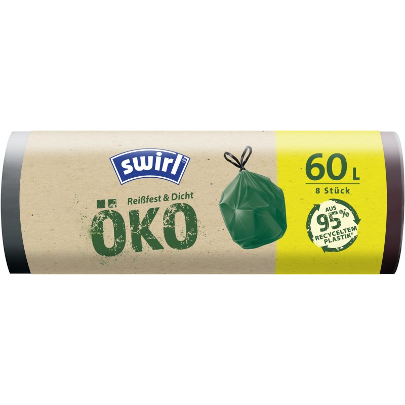 Swirl eco sacs poubelle à coulisse, vert, 20 litres, 18 pièces