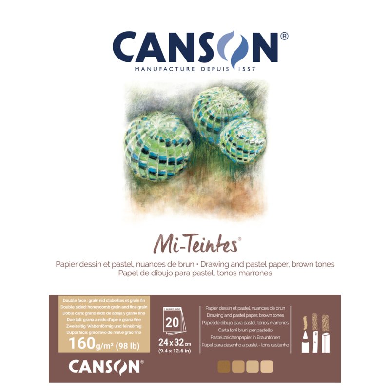 CANSON papier à dessin Mi-Teintes bloc, 240 × 320 mm, blanc assorti, 20 feuilles