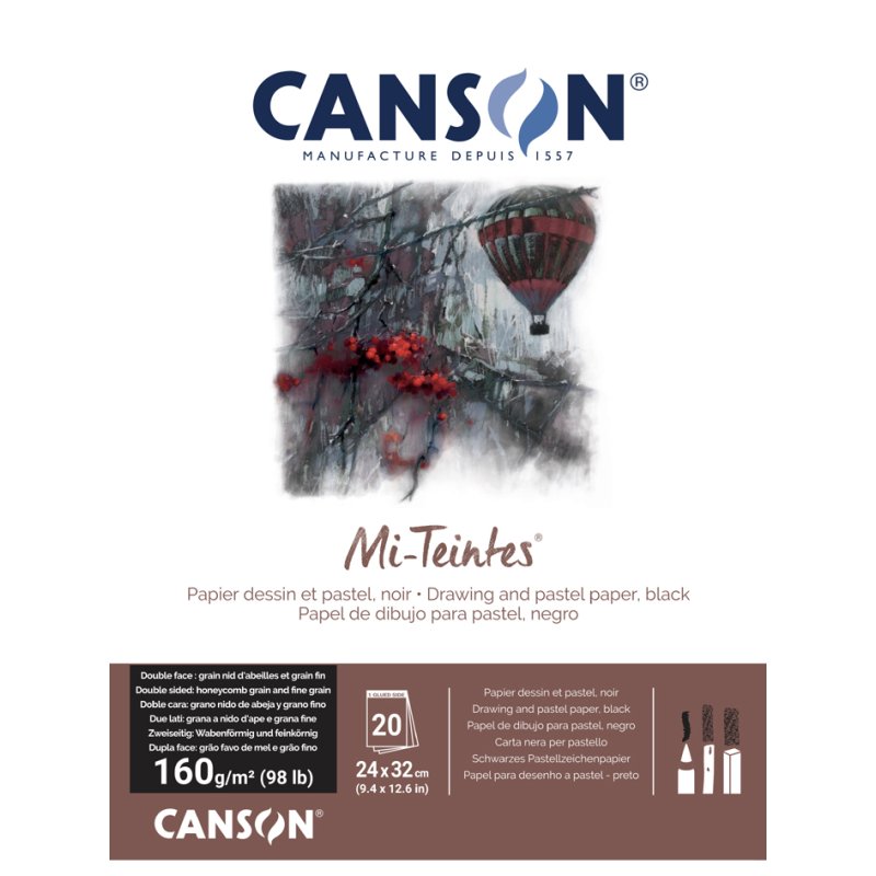 CANSON papier à dessin Mi-Teintes bloc, 240 × 320 mm, blanc assorti, 20 feuilles