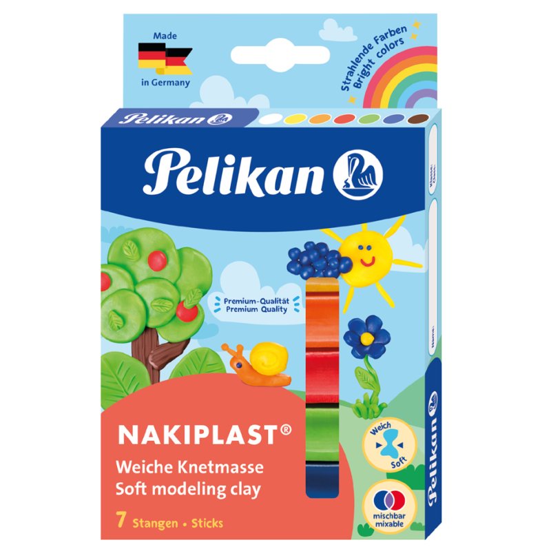 Pelikan pâte à modeler lavable, couleurs assorties, cire d'abeille, 7 bâtons