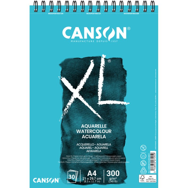 CANSON papier aquarelle bloc de croquis XL, A3, 300 g/m², 30 feuilles