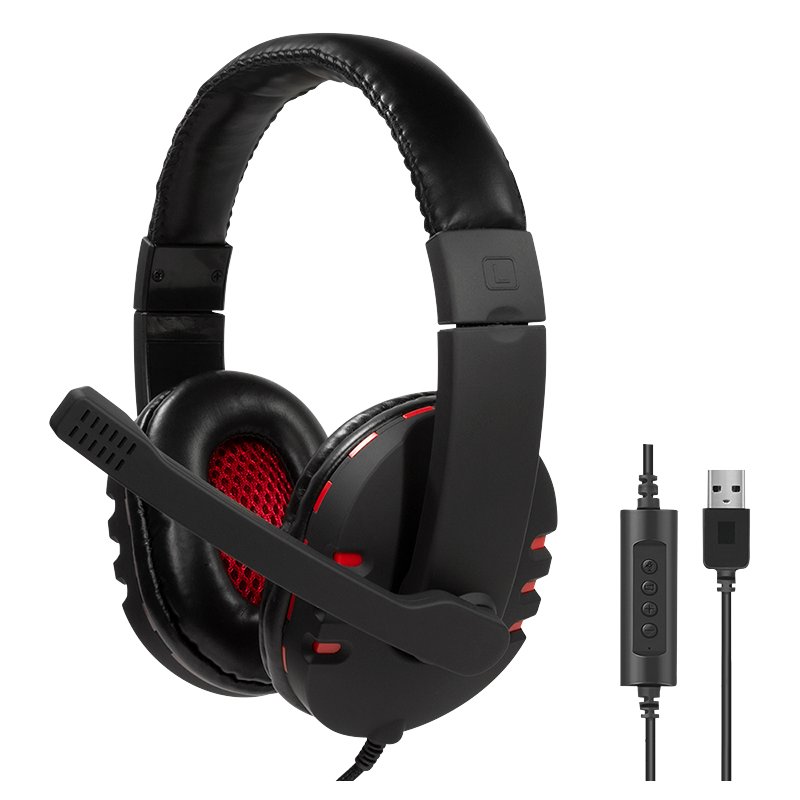 LogiLink Casque USB avec microphone, noir/rouge, câble 2,0 m