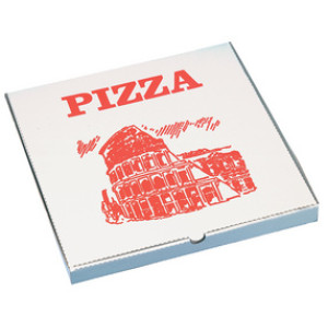 STARPAK pizzadozen vierkant, 30×30×3 cm, wit/rood, 100 stuks