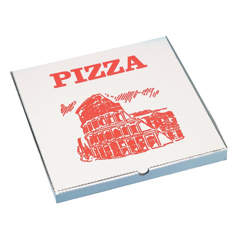 STARPAK pizzadozen vierkant, 30×30×3 cm, wit/rood, 100 stuks