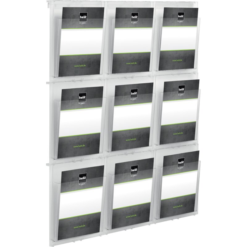 helit wall display The Placative, 9 × A4 portrait, crystal-clear, polystyrene