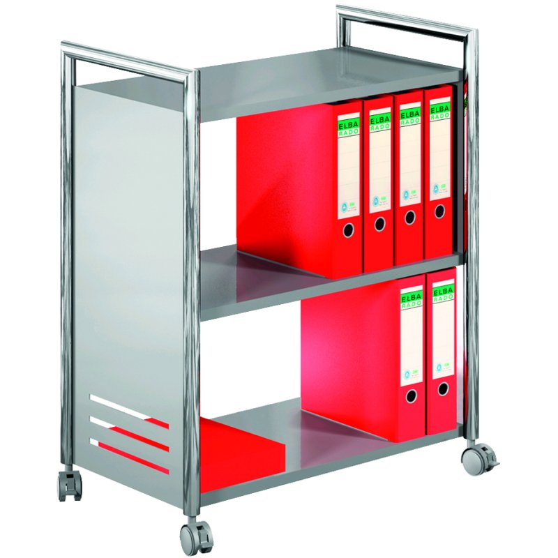 Kerkmann Bureauwagen Artline, 2 legborden, chroom/aluzilver, 70×40×84 cm