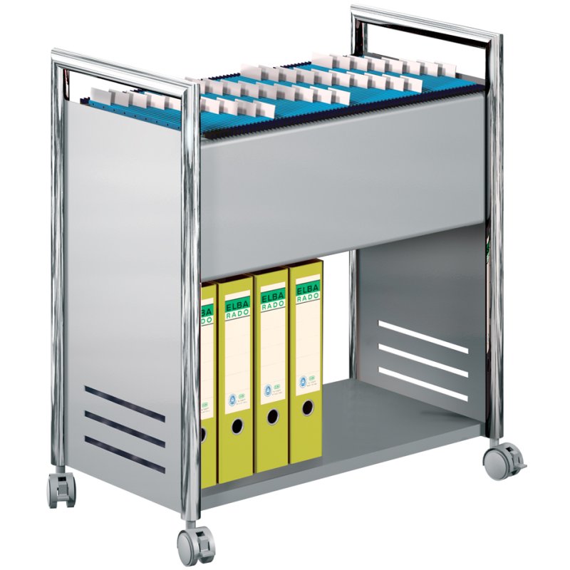 Kerkmann chariot pour dossiers suspendus Artline, chrome/aluminium argent, simple rangée, 100 dossiers suspendus A4