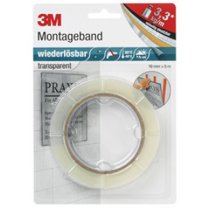 3M Scotch dubbelzijdig montagetape, verwijderbaar, 19 mm × 5 m, transparant