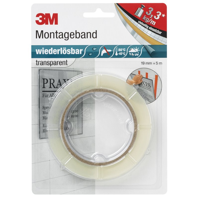3M Scotch dubbelzijdig montagetape, verwijderbaar, 19 mm × 5 m, transparant